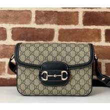 Gucci Horsebit 1955 Soft small shoulder bag 815178 Beige and dark brown Black leather trim 2024