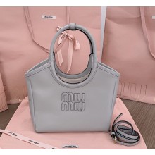 MIU MIU IVY leather bag 5BG288 Pearl Gray 2024