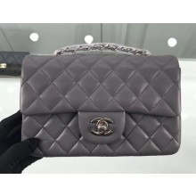 Chanel Lambskin Quilted Leather Classic Flap Bag A1116 Grey/Silver