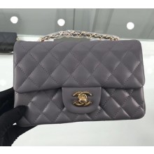 Chanel Lambskin Quilted Leather Classic Flap Bag A1116 Grey/Gold