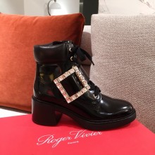 roger vivier Viv' Rangers Strass Buckle Ankle Boots in Leather black