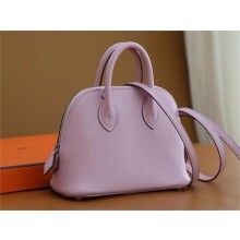 HERMES MINI BOLIDE BAG IN MYSORE LEATHER MAUVE SYLVESTRE WITH SILVER HARDWARE(ORIGINAL QUALITY+HANDMADE)
