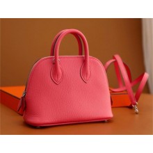 HERMES MINI BOLIDE BAG IN MYSORE LEATHER Rose AzaleeWITH silver HARDWARE(ORIGINAL QUALITY+HANDMADE)