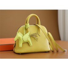 HERMES MINI BOLIDE BAG IN MYSORE LEATHER Jaune Citron WITH silver HARDWARE(ORIGINAL QUALITY+HANDMADE)