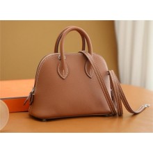 HERMES MINI BOLIDE BAG IN evercolor LEATHER brown/mauve pale WITH GOLD HARDWARE(ORIGINAL QUALITY+HANDMADE)