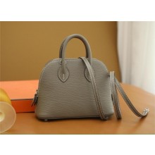 HERMES MINI BOLIDE BAG IN MYSORE LEATHER Etoupe WITH Silver HARDWARE(ORIGINAL QUALITY+HANDMADE)
