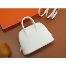 HERMES MINI BOLIDE BAG IN MYSORE LEATHER BLANC WITH SILVER HARDWARE(ORIGINAL QUALITY+HANDMADE)