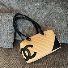 Chanel Calfskin Quilted Large Cambon Bowling bag beige/black