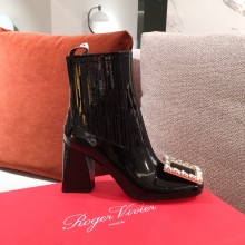 roger vivier Très Vivier Strass Buckle Chelsea Booties in Patent Leather black