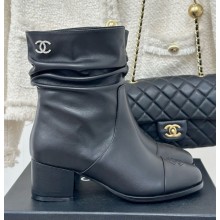 Chanel CC Logo ankle Boots Calfskin Black 1114-2024