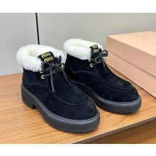 Miu Miu Suede Shearling Lace-Up Chukka Booties black 1114-2024