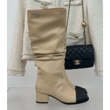 Chanel CC Logo High Boots Calfskin Beige 1114-2024