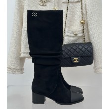Chanel CC Logo High Boots suede Calfskin Black 1114-2024