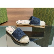 Gucci Women's slide espadrille with GG crystals blue 772146 2024