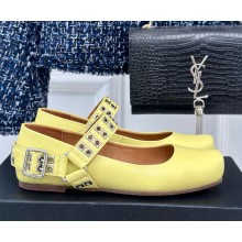 Alaia Ballet Flats with Eyelet Studs and Buckle Calfskin Yellow 2024