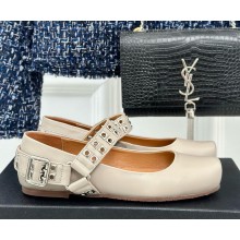 Alaia Ballet Flats with Eyelet Studs and Buckle Calfskin grey 2024