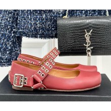 Alaia Ballet Flats with Eyelet Studs and Buckle Calfskin burgundy 2024