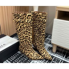 Alaia women's pointed suede leather boots in leopard heel 6cm 2024