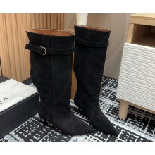 Alaia women's pointed suede leather boots in black heel 6cm 2024