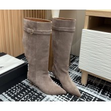 Alaia women's pointed suede leather boots in grey heel 6cm 2024