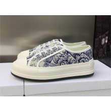 Dior White Embroidered Cotton with Blue Toile de Jouy Motif Walk'n'Dior Platform Sneaker 2023