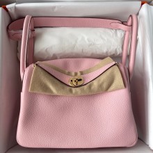 Hermes Lindy 26cm Bag in original  taurillon clemence leather pink(handmade)