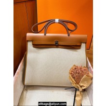 Hermes Herbag Zip 39 Bag in Original Quality Creamy with brown piping