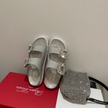 roger vivier Slidy Viv' Strass Buckle Mules in FABRIC SILVER