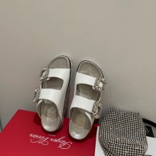 roger vivier Slidy Viv' Strass Buckle Mules in leather white