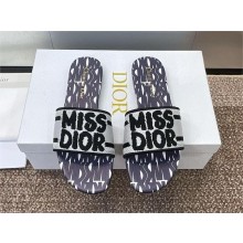 Dior Dway Slides in Embroidered Cotton and deep Blue Miss Dior Allover Motif 2024