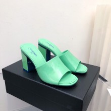 CHANEL HEEL 7.5CM PATENT CALFSKIN MULES green 2022