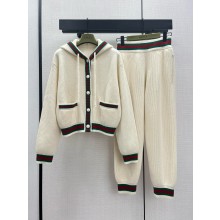 GUCCI Rib stitch wool cardigan with Web and pants 2024 