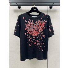 dior BLACK Cotton Jersey with Red Le Cœur des Papillons Motif T-shirt 2024 