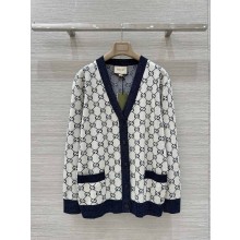 GUCCI Ivory and blue GG lamé cotton jacquard CARDIGAN 2025