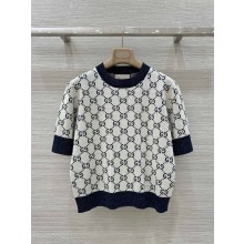 GUCCI Ivory and blue GG lamé cotton jacquard TOP 2025