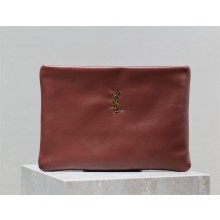 saint laurent calypso large pouch in lambskin ROUGE MERLOT 2024(original quality)
