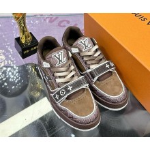Louis Vuitton 1ADE24 LV Trainer Sneaker Moka Brown Croc-embossed denim 2025