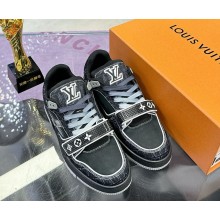 Louis Vuitton 1ADE2O  LV Trainer Sneaker black Croc-embossed denim 2025