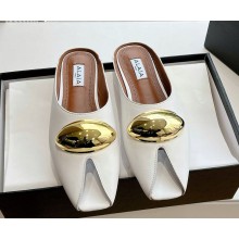ALAÏA Open Toe Flat Genuine Leather with Metal decoration slippers WHITE 2025
