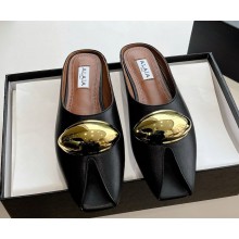 ALAÏA Open Toe Flat Genuine Leather with Metal decoration slippers black 2025