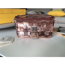 Fendi Embroidered Sequins Medium Baguette Bag Pink 2021