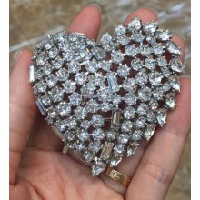 Saint Laurent Heart-shaped Brooch With Multi-faceted Baguette Silver 2018
