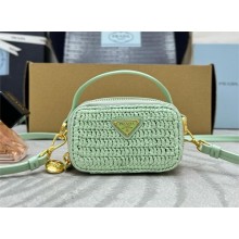 Prada 2WAY Mini Bag 1NR025 in green Raffia Leather 2025