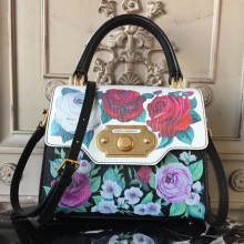 Dolce & Gabbana Calf Leather Welcome Handbag With Flower Print Black/White 2018