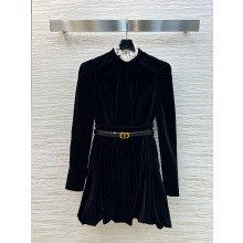DIOR Black Technical Velvet Short Flared Dress 2024