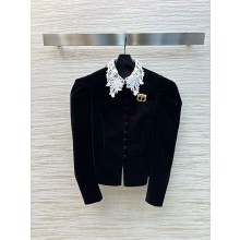 DIOR BLACK VELVET Fitted Jacket with Puff Sleeves 2024
