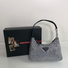 Prada Sequins Re-Edition 2000 Nylon Mini Hobo Bag 1NE515 Black 2021