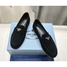 Prada women's suede leather  Loafers in black 2024
