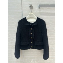 Chanel black shearling jacket with a bow 2024