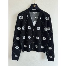 chanel black camellias printed cardigan 2024